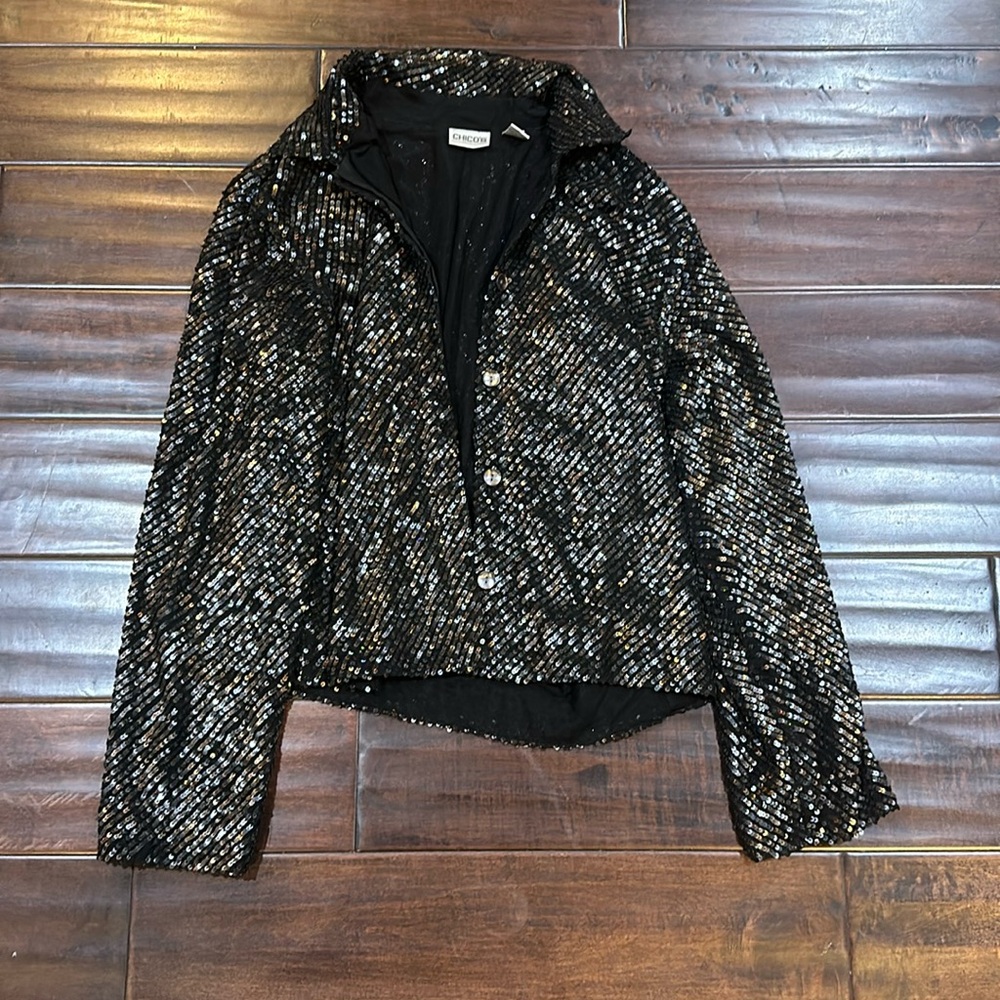Chicos black and gold sequin jacket